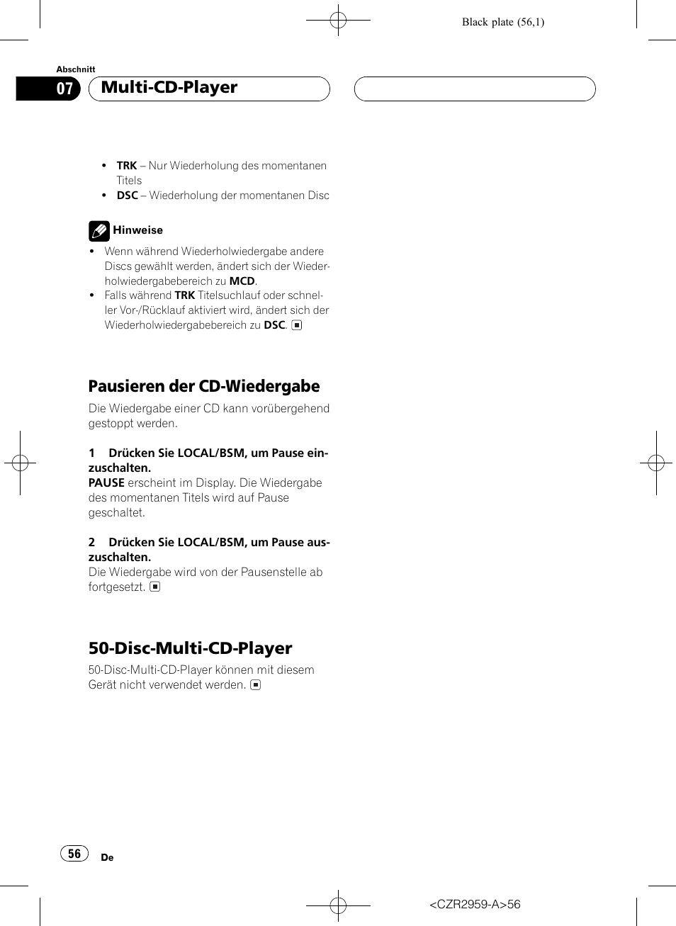 Pausieren der cd-wiedergabe, Disc-multi-cd-player, Multi-cd-player | Pioneer KEH-P2030R User Manual | Page 56 / 64