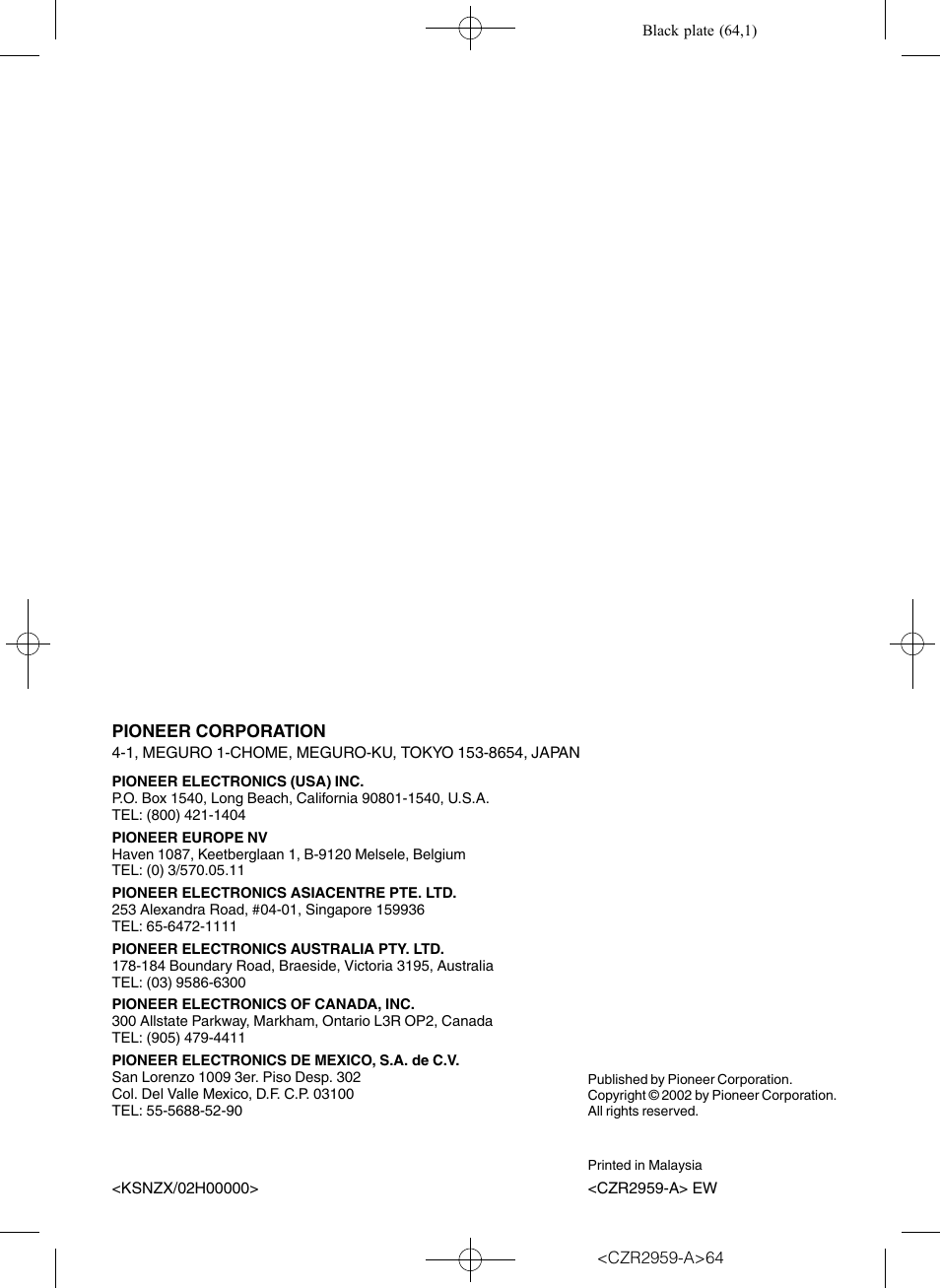 Pioneer KEH-P2030R User Manual | Page 64 / 64