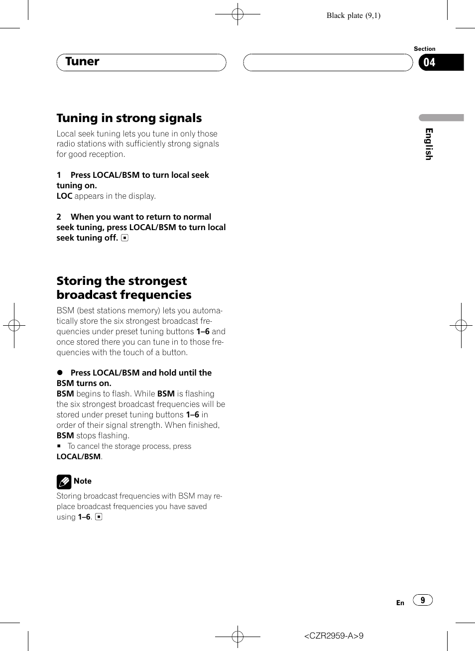 Frequencies 9, Tuning in strong signals, Storing the strongest broadcast frequencies | Tuner | Pioneer KEH-P2030R User Manual | Page 9 / 64