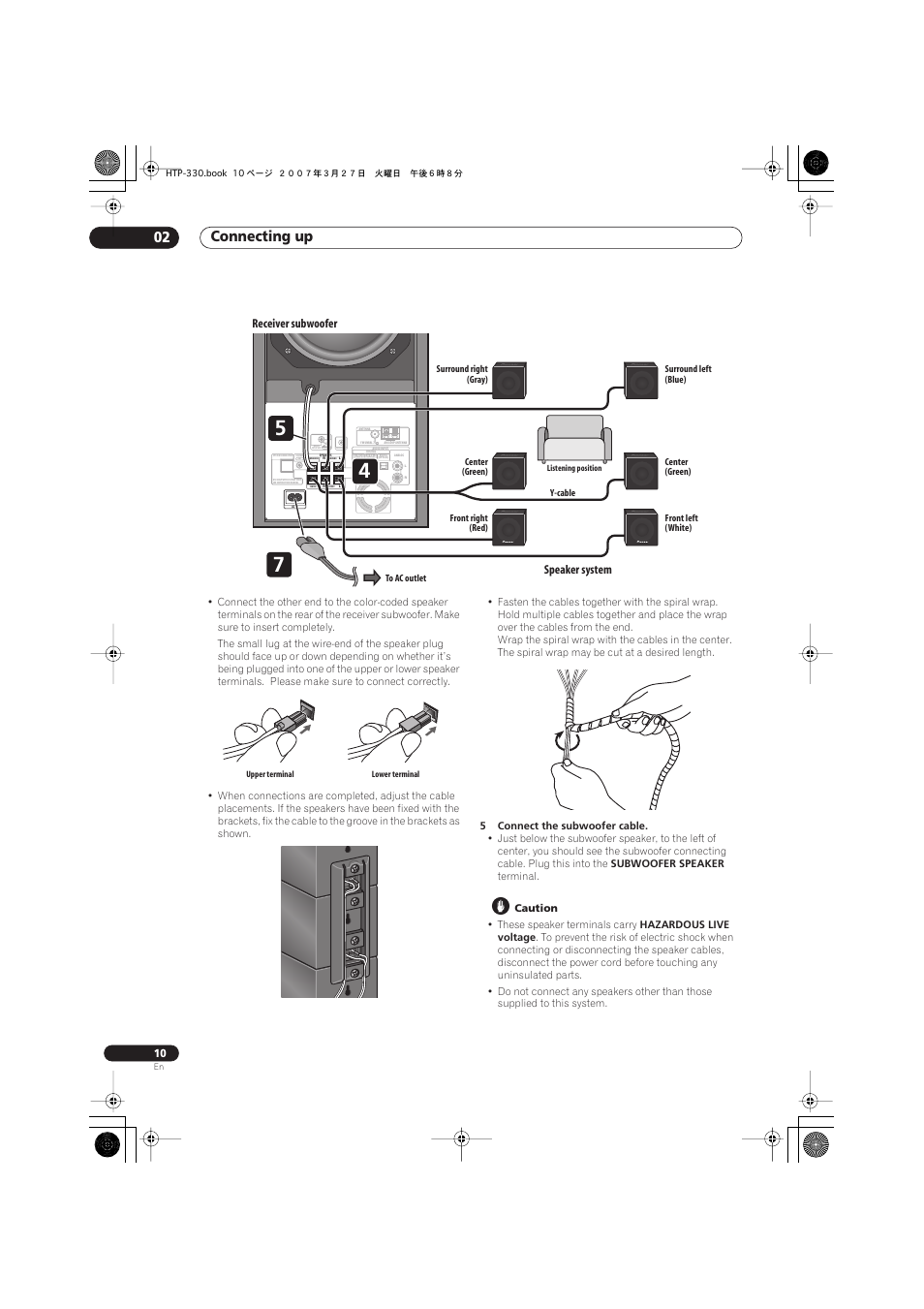Connecting up 02, Receiver subwoofer, Speaker system | Pioneer S-ST330 User Manual | Page 10 / 62