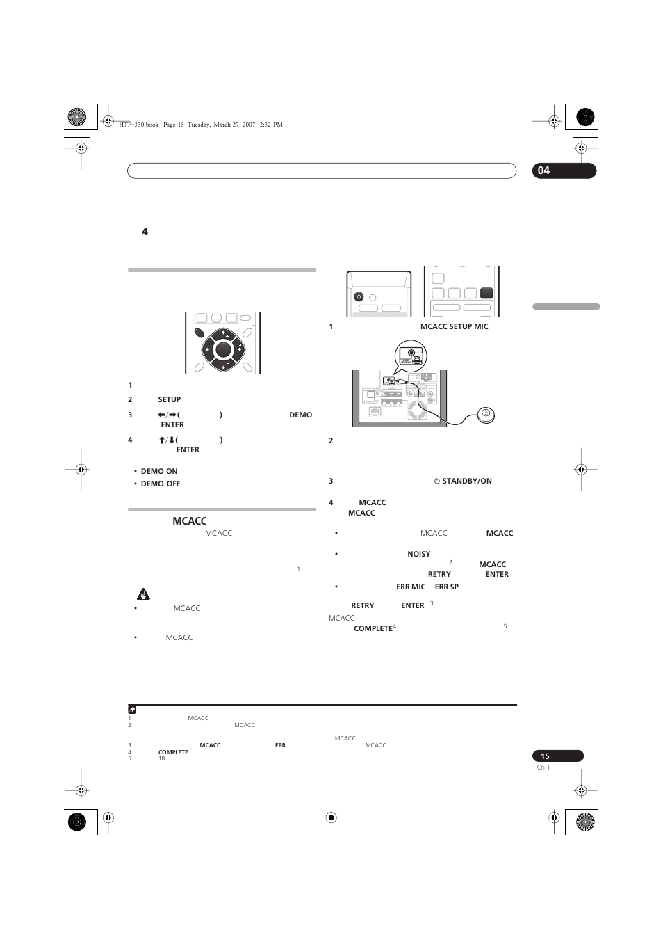 Mcacc, Mcacc setup mic, Control in control | Out subwoofer center front surround | Pioneer S-ST330 User Manual | Page 45 / 62