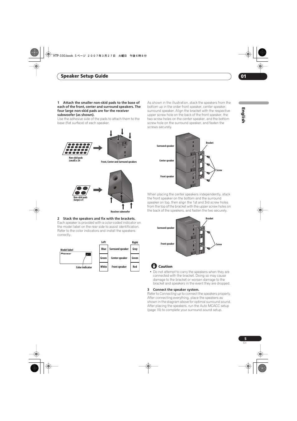 Speaker setup guide 01 | Pioneer S-ST330 User Manual | Page 5 / 62