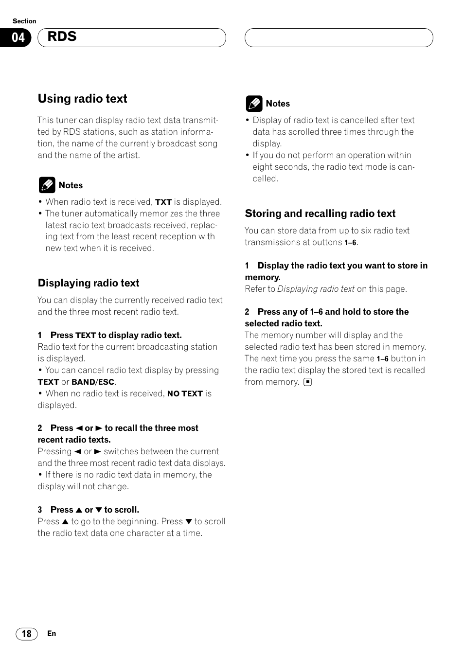 Using radio text 18, Using radio text | Pioneer KEH-P7020R User Manual | Page 18 / 96