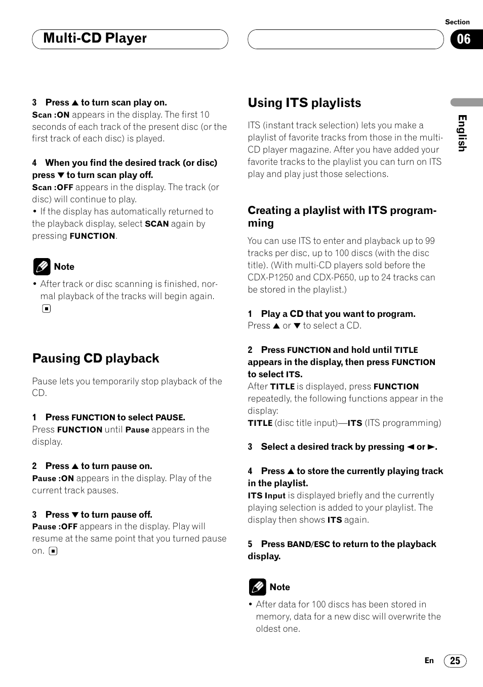 Pausing cd playback 25 using its playlists 25, Creating a playlist with its, Programming 25 | Multi-cd player, Pausing cd playback, Using its playlists | Pioneer KEH-P7020R User Manual | Page 25 / 96