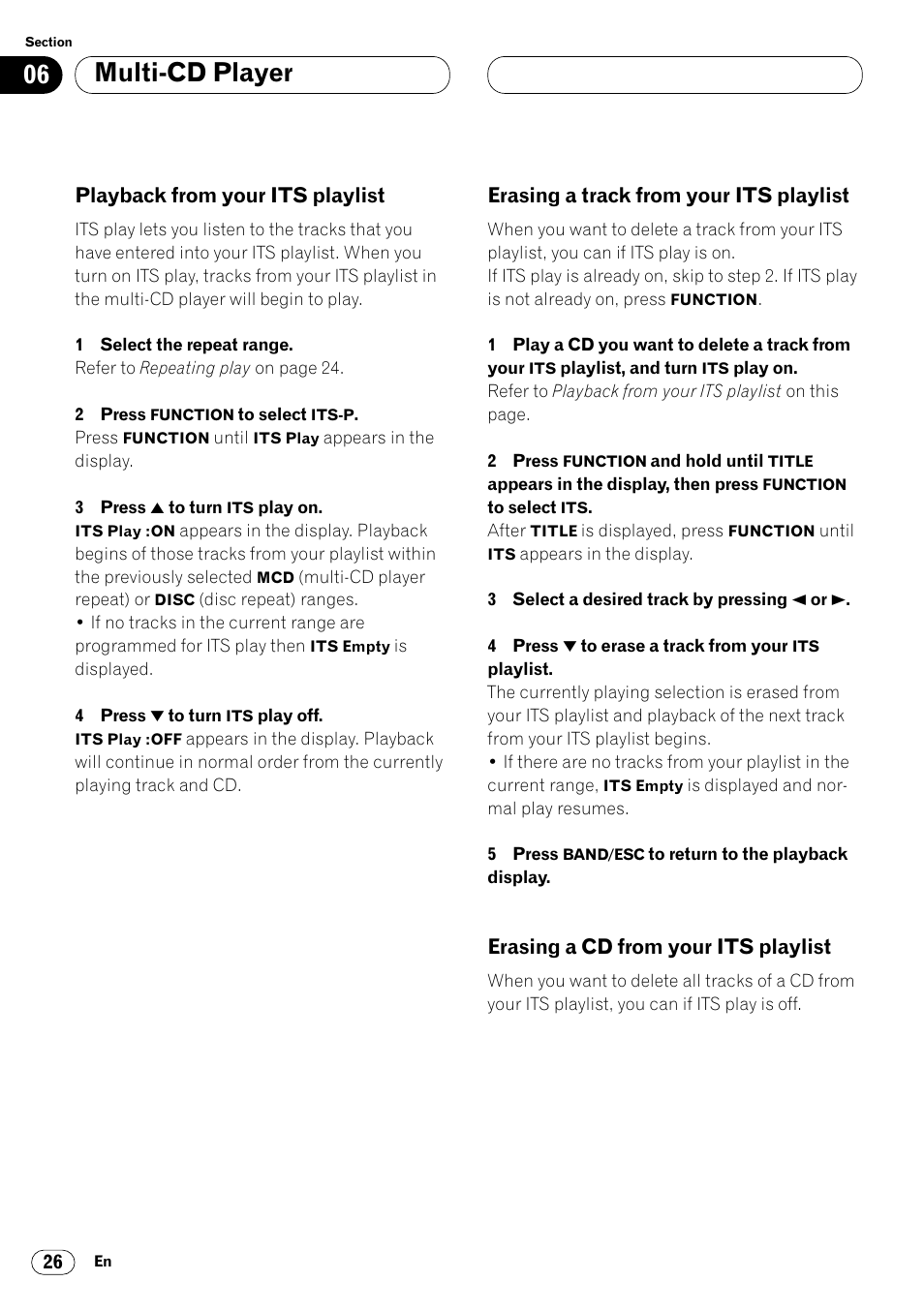 Playlist 26, Erasing a cd from your its playlist 26, Multi-cd player | Playback from your its playlist, Erasing a track from your its playlist, Erasing a cd from your its playlist | Pioneer KEH-P7020R User Manual | Page 26 / 96