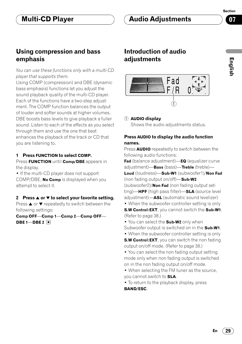 Using compression and bass emphasis 29, Multi-cd player audio adjustments, Using compression and bass emphasis | Introduction of audio adjustments | Pioneer KEH-P7020R User Manual | Page 29 / 96