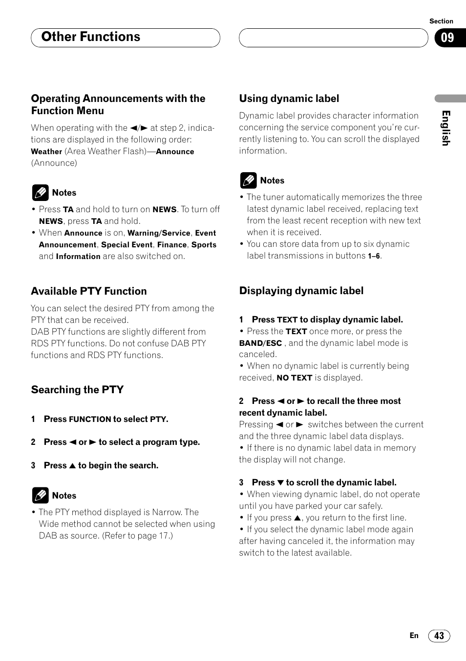 Operating announcements with the, Function menu 43, Other functions | Pioneer KEH-P7020R User Manual | Page 43 / 96