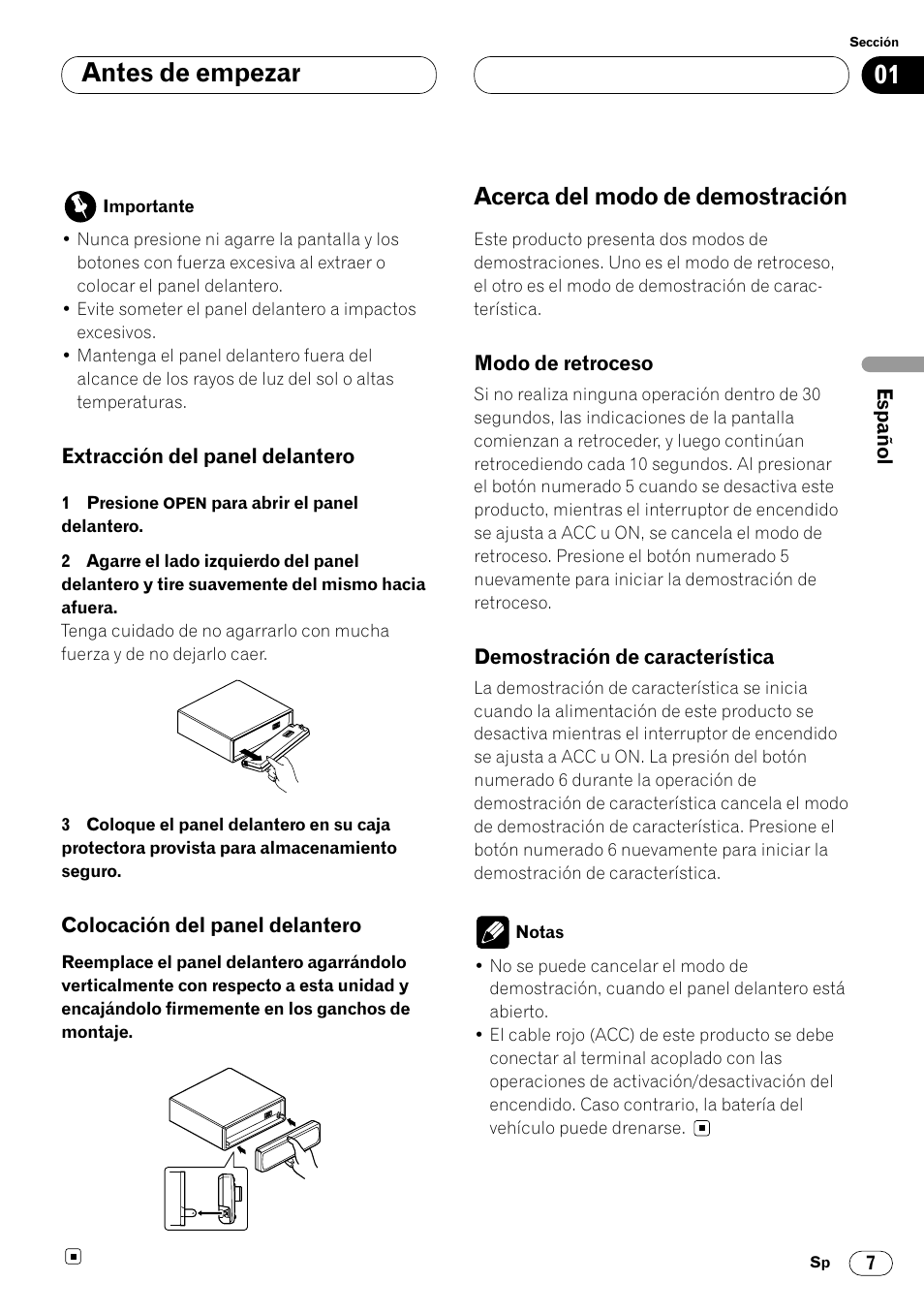 Acerca del modo de demostración 7, 01 antes de empezar, Acerca del modo de demostración | Pioneer KEH-P7020R User Manual | Page 53 / 96