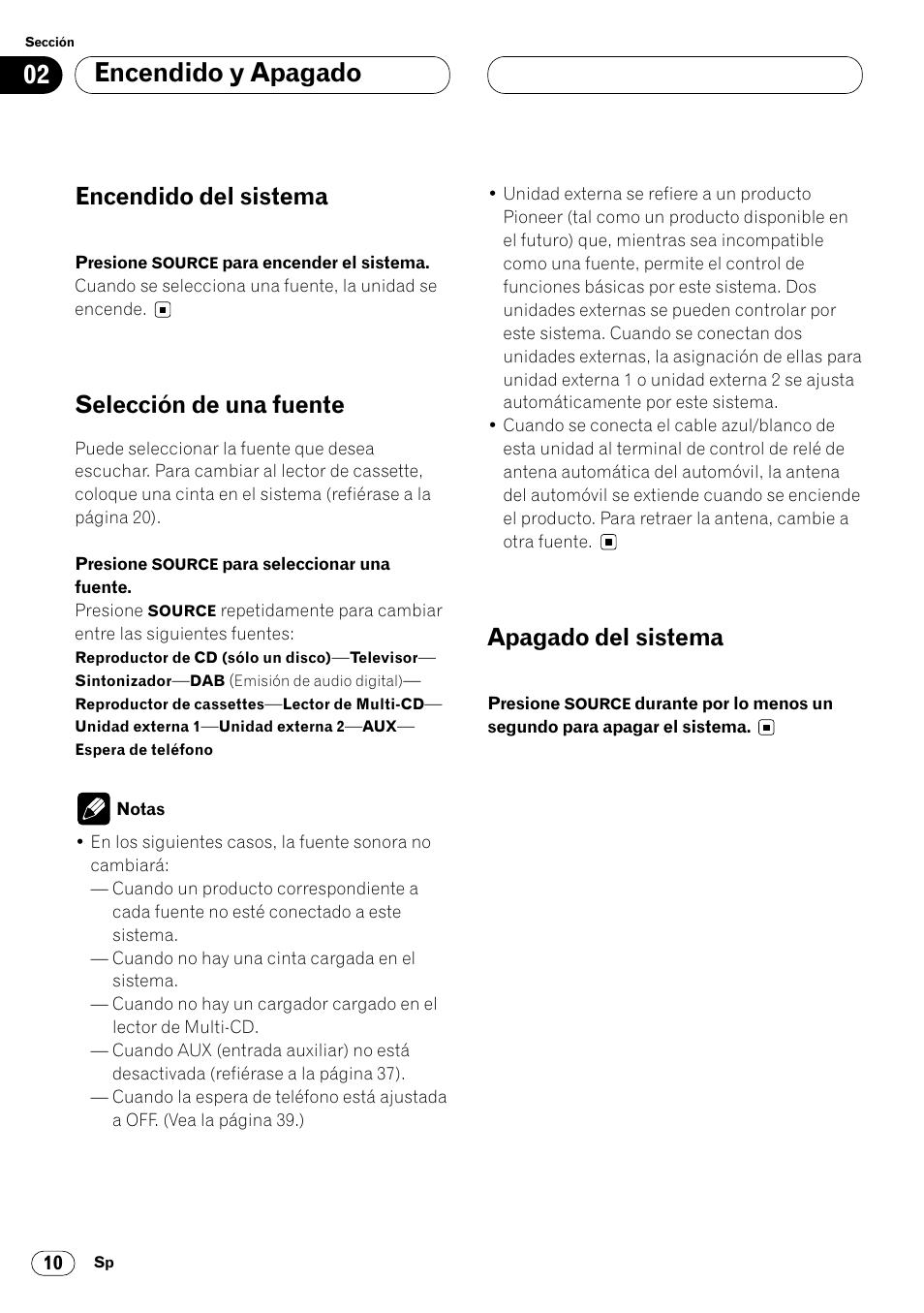 Encendido y apagado, Encendido del sistema, Selección de una fuente | Apagado del sistema | Pioneer KEH-P7020R User Manual | Page 56 / 96