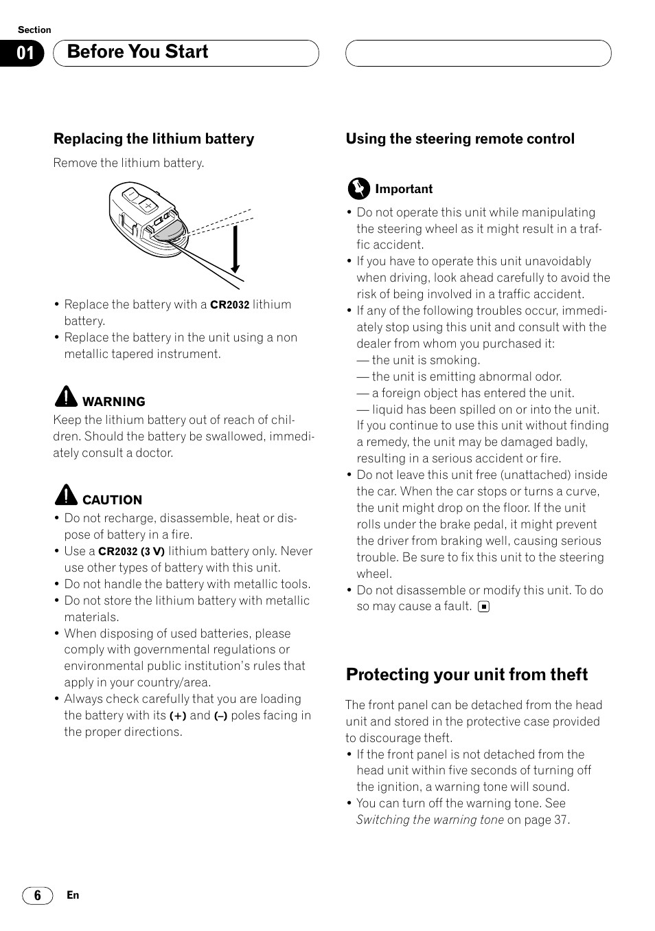 Protecting your unit from theft 6, Before you start, Protecting your unit from theft | Pioneer KEH-P7020R User Manual | Page 6 / 96