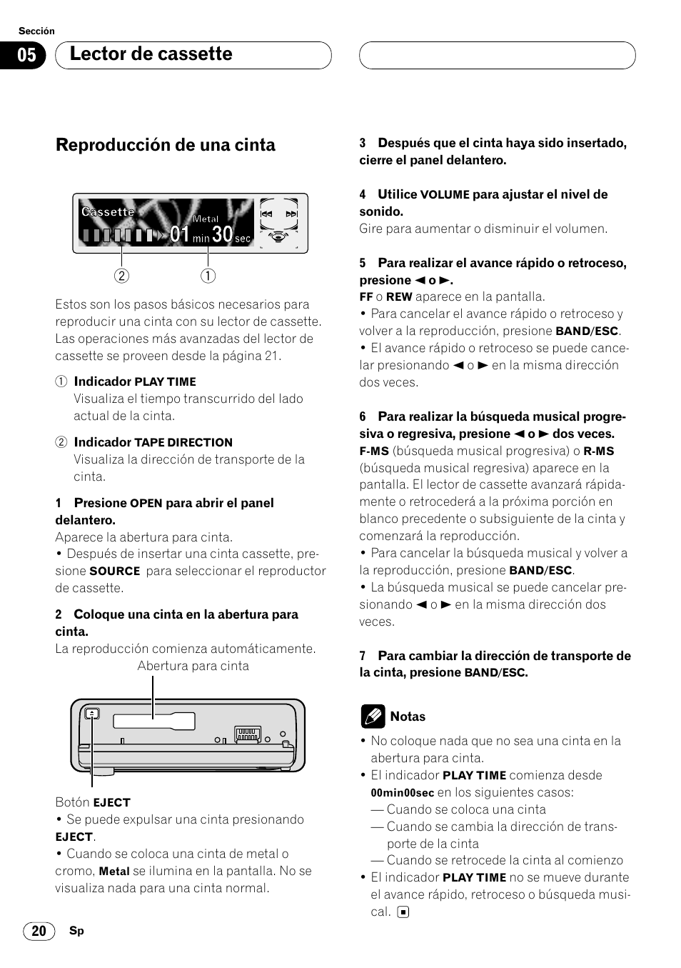 Lector de cassette reproducción de una cinta 20, Lector de cassette, Reproducción de una cinta | Pioneer KEH-P7020R User Manual | Page 66 / 96