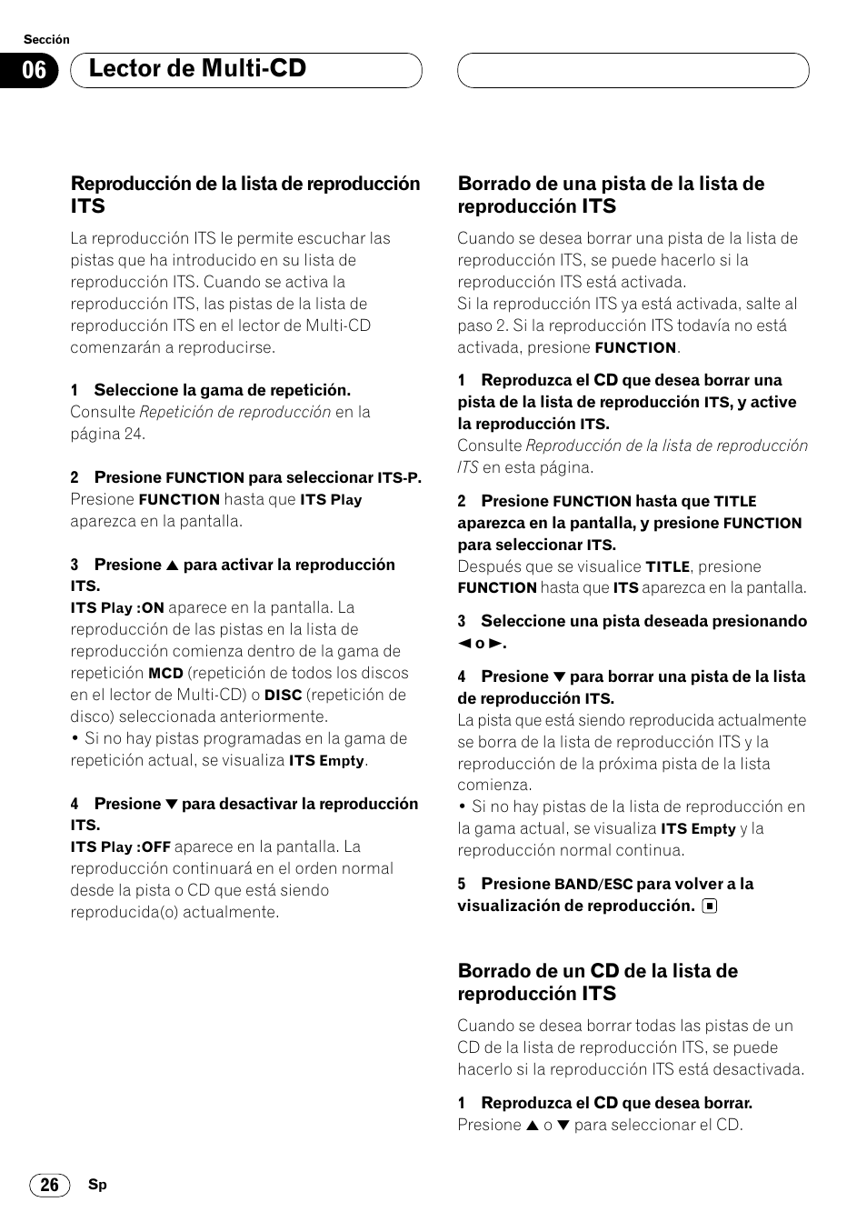 Reproducción de la lista de reproducción, Its 26, Borrado de una pista de la lista de | Reproducción its 26, Borrado de un cd de la lista de, Lector de multi-cd, Reproducción de la lista de reproducción its, Borrado de un cd de la lista de reproducción its | Pioneer KEH-P7020R User Manual | Page 72 / 96