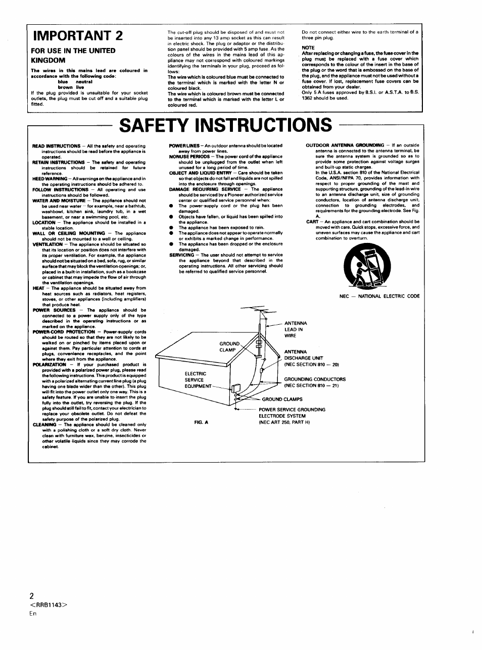 Important 2, For use in the united kingdom, Safety instructions | Pioneer CT-W603RS User Manual | Page 2 / 23