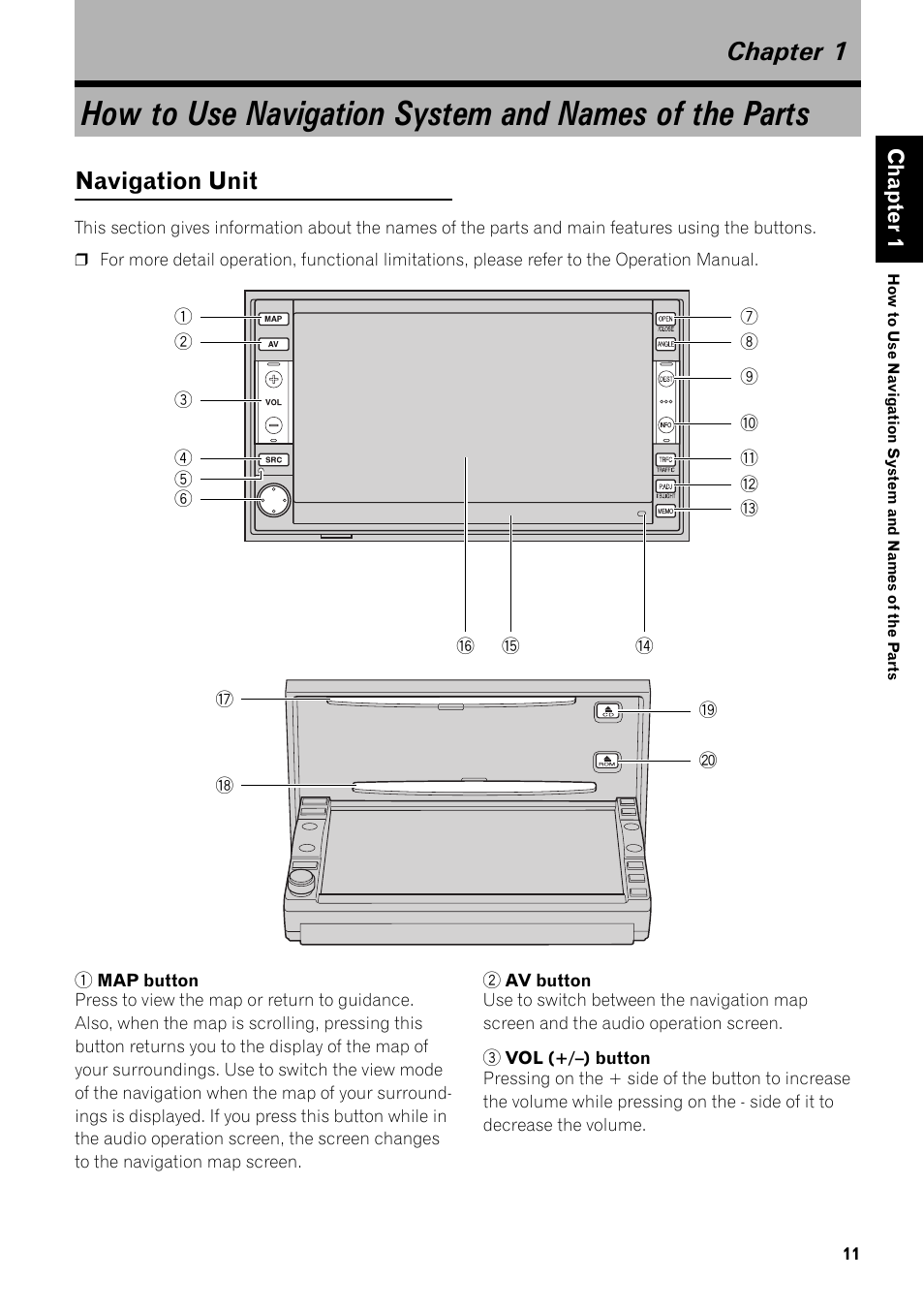Chapter 1, Navigation unit 11, Navigation unit | Pioneer AVIC-D2 User Manual | Page 13 / 27