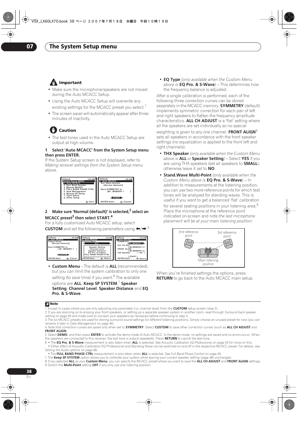 The system setup menu 07 | Pioneer VSX-LX70 User Manual | Page 38 / 96
