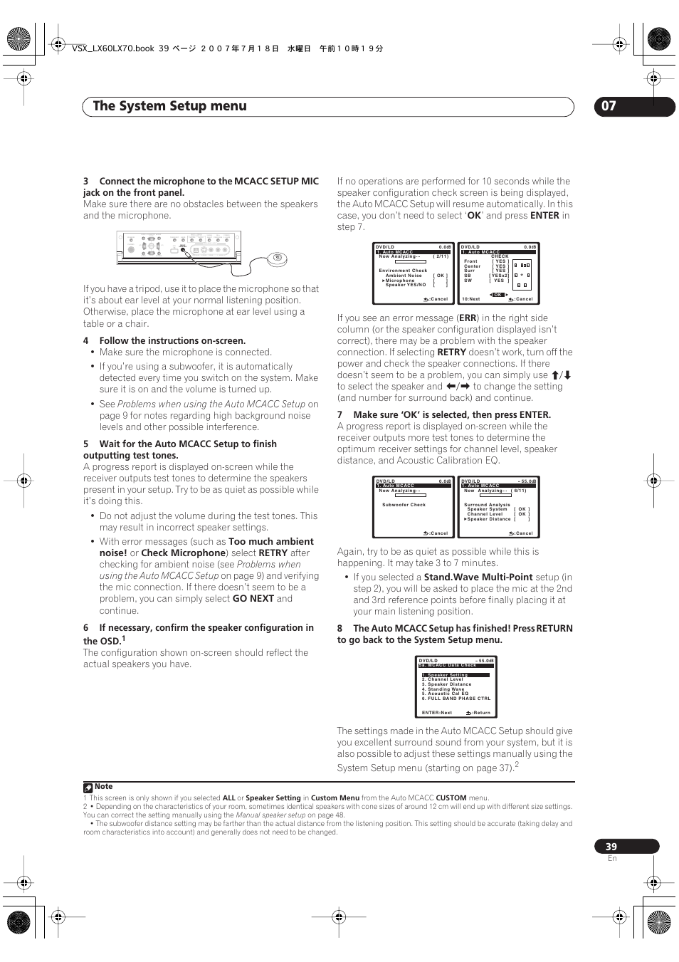 The system setup menu 07, Tune), Parameter | St) audio video | Pioneer VSX-LX70 User Manual | Page 39 / 96