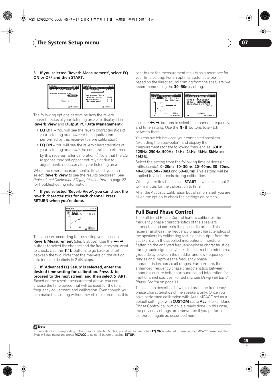 Full band phase control, The system setup menu 07 | Pioneer VSX-LX70 User Manual | Page 45 / 96