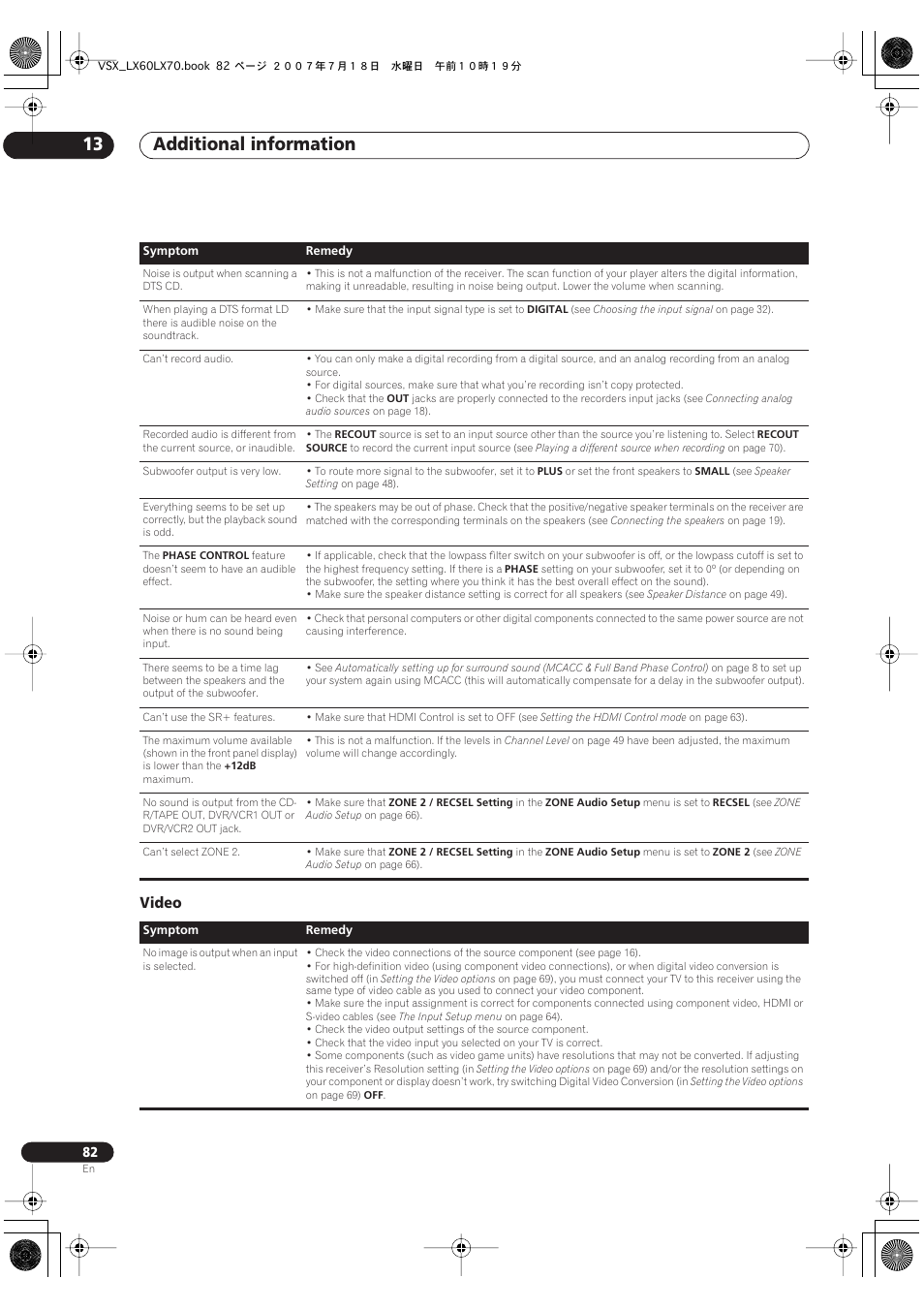 Video, Additional information 13 | Pioneer VSX-LX70 User Manual | Page 82 / 96