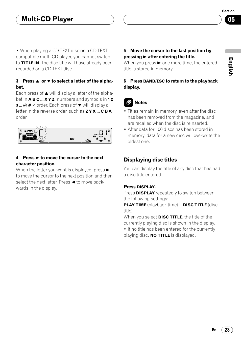 Displaying disc titles 23, Multi-cd player | Pioneer DEH-P4400 User Manual | Page 23 / 112