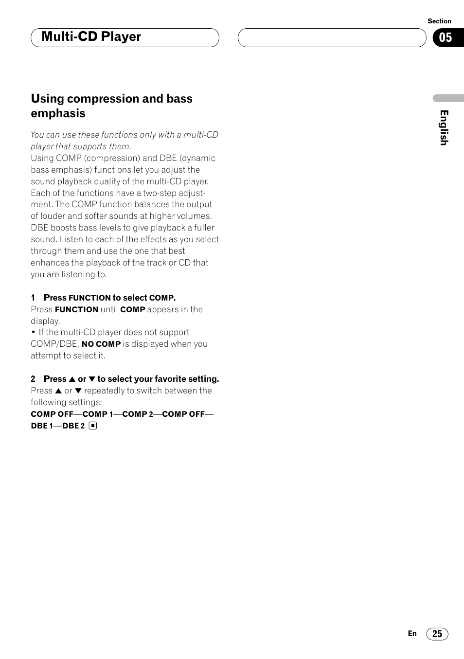 Using compression and bass emphasis 25, Multi-cd player, Using compression and bass emphasis | Pioneer DEH-P4400 User Manual | Page 25 / 112