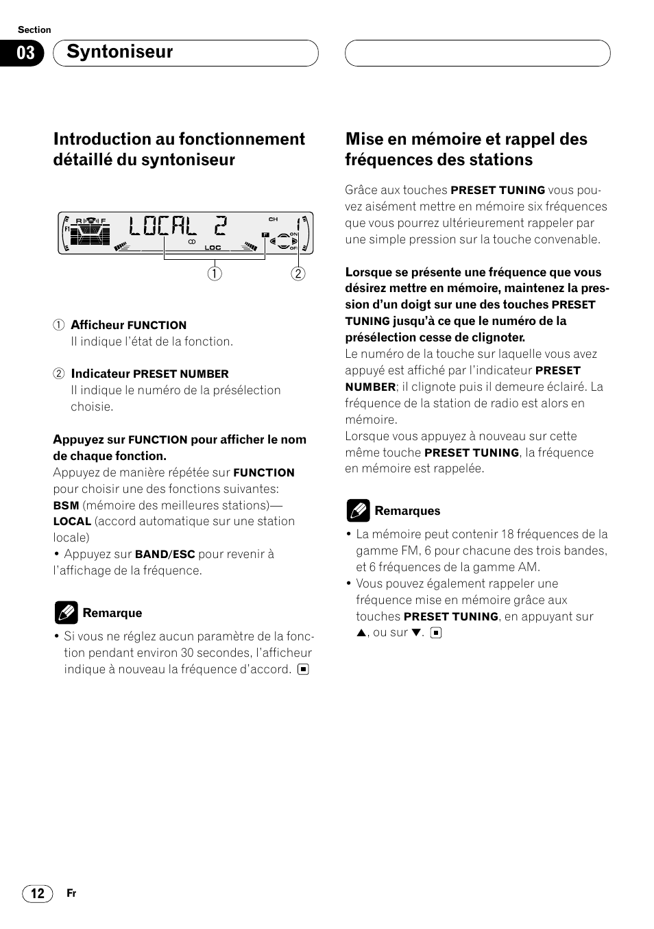 Introduction au fonctionnement détaillé du, Syntoniseur 12, Mise en mémoire et rappel des fréquences | Des stations 12, Syntoniseur | Pioneer DEH-P4400 User Manual | Page 48 / 112