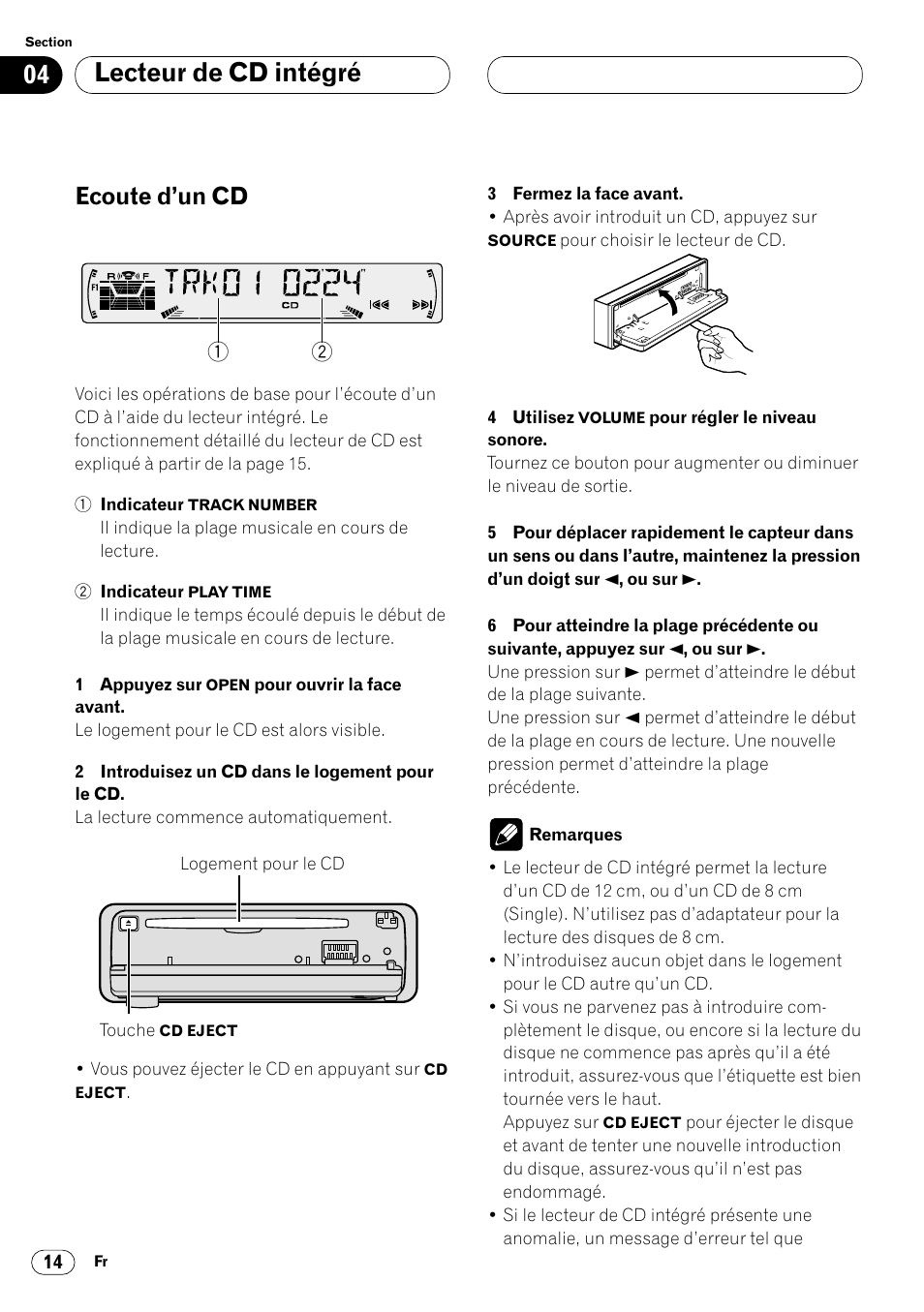 Lecteur de cd intégré ecoute d’un cd 14, Lecteur de cd intégré, Ecoute d’un cd | Pioneer DEH-P4400 User Manual | Page 50 / 112