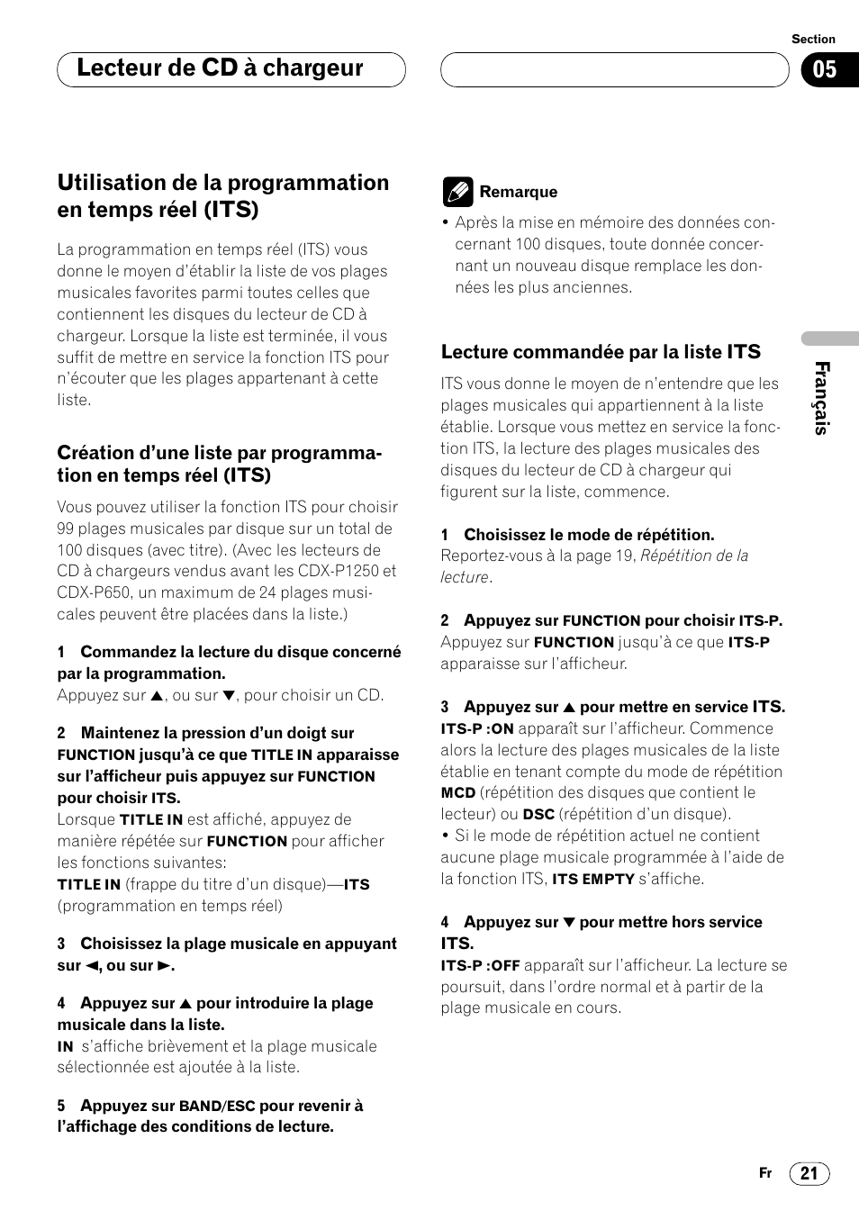 Utilisation de la programmation en temps, En temps réel (its) 21, Lecture commandée par la liste its 21 | Lecteur de cd à chargeur | Pioneer DEH-P4400 User Manual | Page 57 / 112