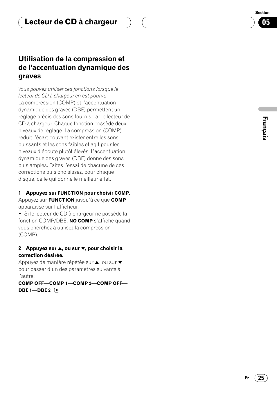 Utilisation de la compression et de, L’accentuation dynamique des graves 25, Lecteur de cd à chargeur | Pioneer DEH-P4400 User Manual | Page 61 / 112