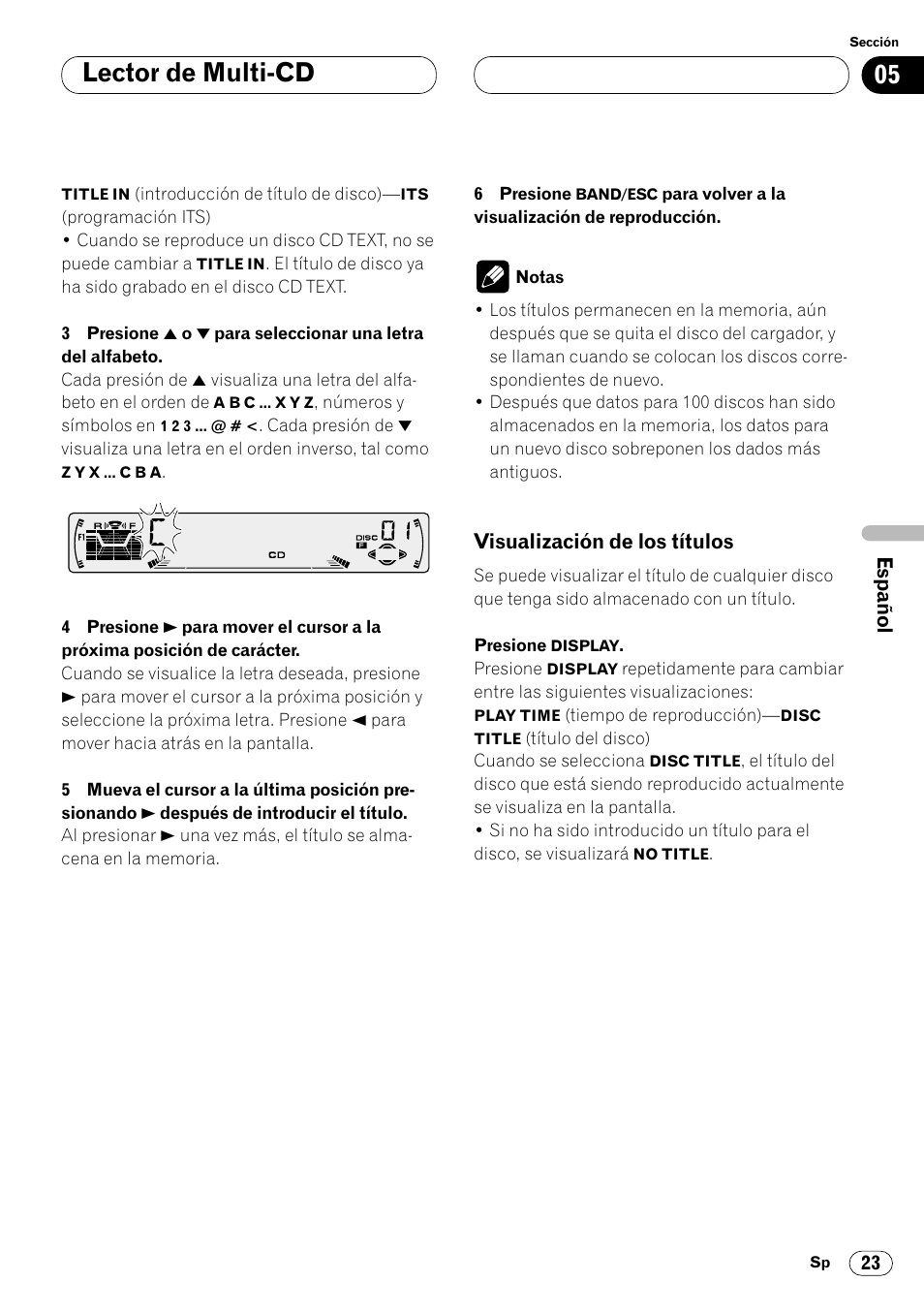 Visualización de los títulos 23, Lector de multi-cd | Pioneer DEH-P4400 User Manual | Page 95 / 112