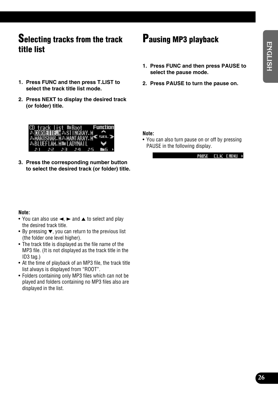 Electing tracks from the track title list, Ausing mp3 playback | Pioneer DEH-P9100R User Manual | Page 27 / 94