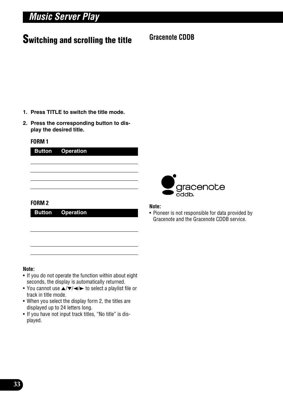 Switching and scrolling the title, Music server play, Witching and scrolling the title | Pioneer DEH-P9100R User Manual | Page 34 / 94