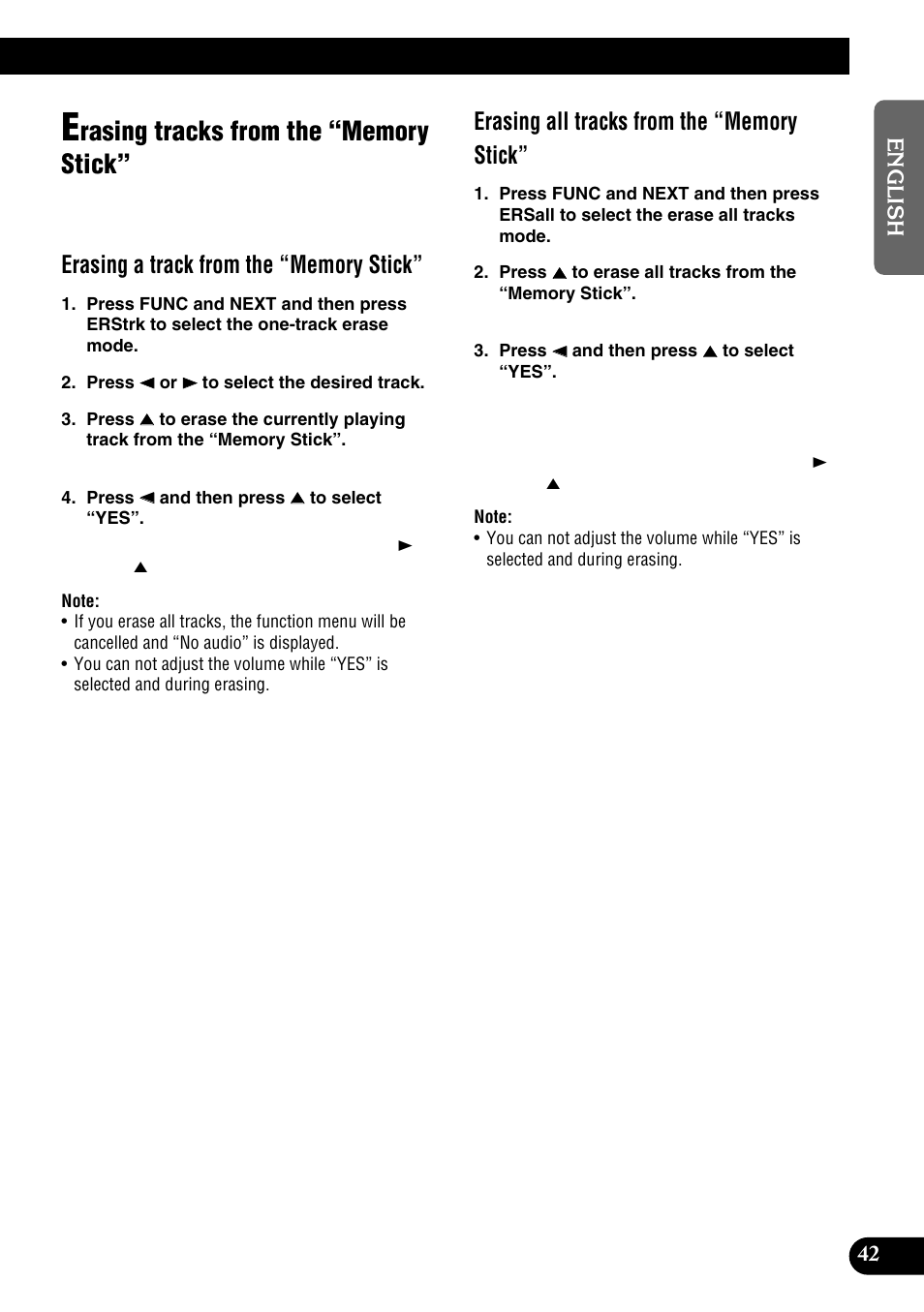 Erasing tracks from the “memory stick | Pioneer DEH-P9100R User Manual | Page 43 / 94