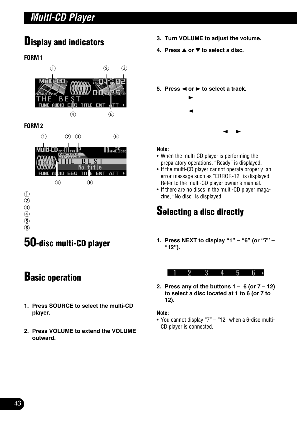 Multi cd functions, Multi-cd player, Isplay and indicators | Disc multi-cd player, Asic operation, Electing a disc directly | Pioneer DEH-P9100R User Manual | Page 44 / 94