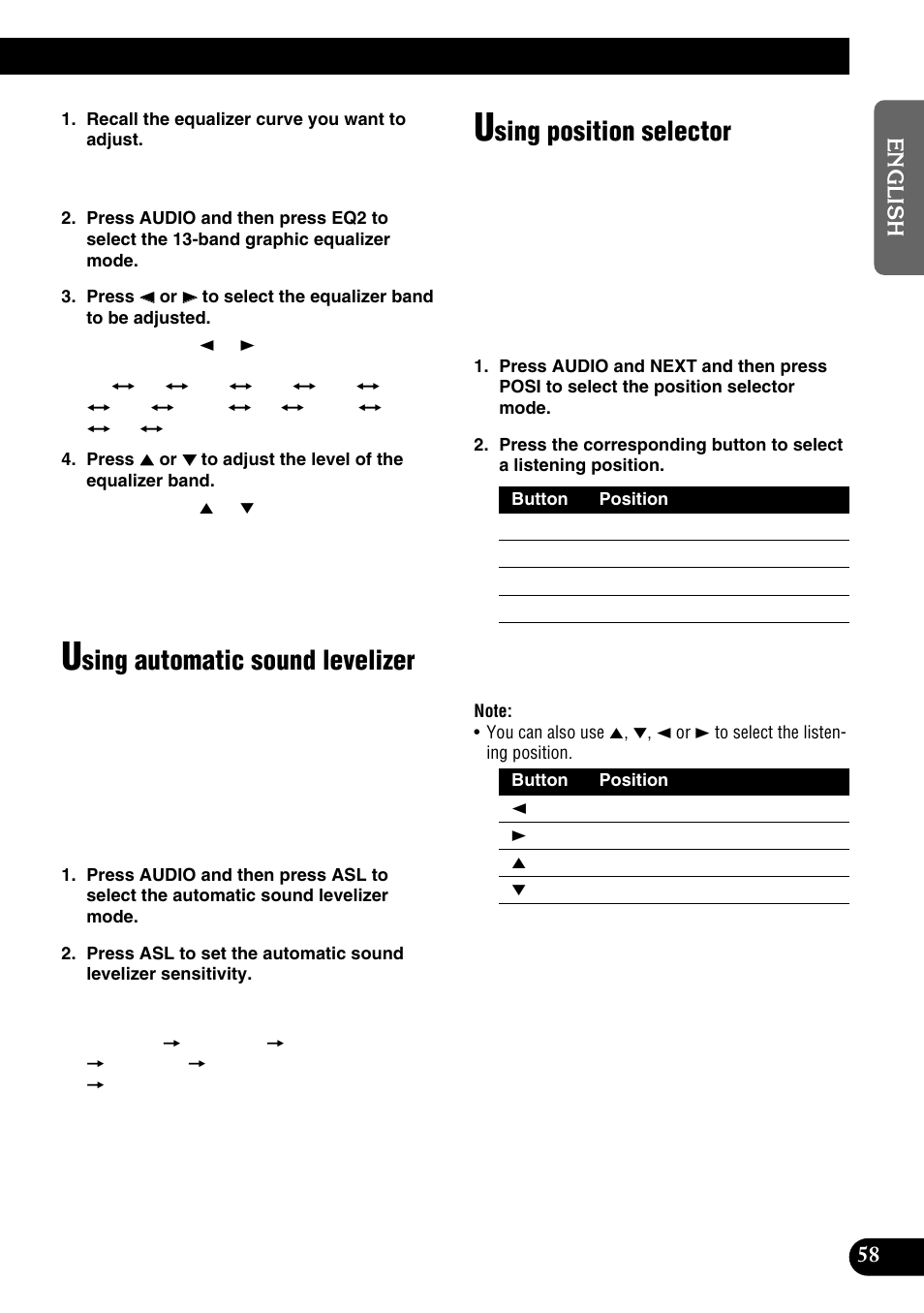 Sing automatic sound levelizer, Sing position selector | Pioneer DEH-P9100R User Manual | Page 59 / 94