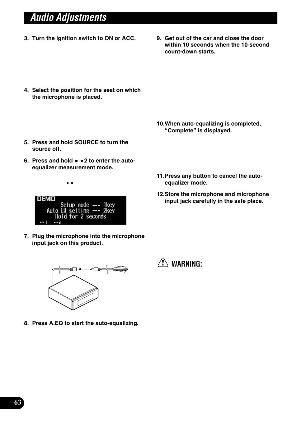 Audio adjustments, Warning | Pioneer DEH-P9100R User Manual | Page 64 / 94