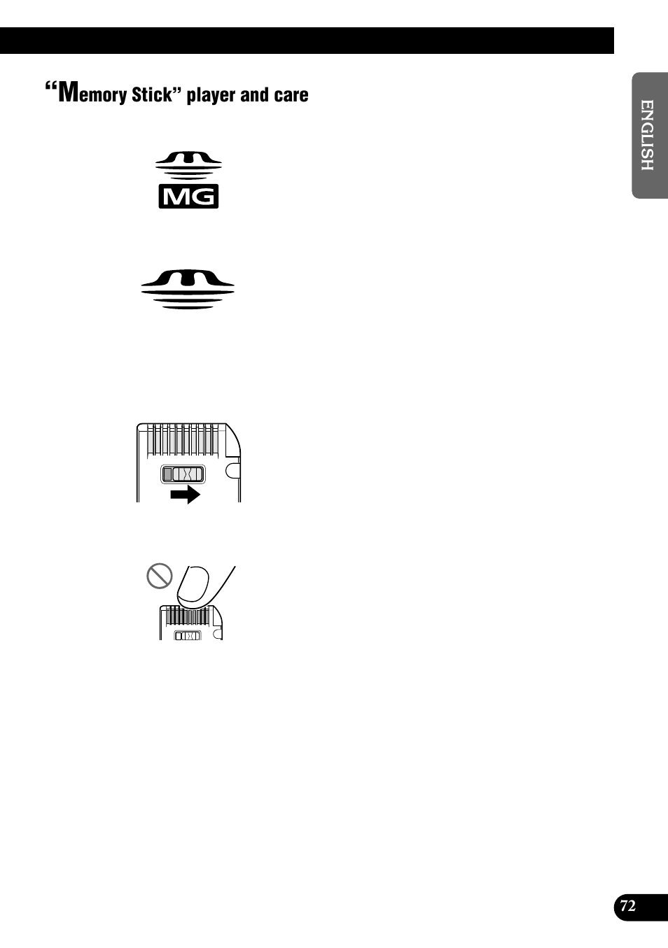 Memory stick” player and care, Emory stick” player and care | Pioneer DEH-P9100R User Manual | Page 73 / 94