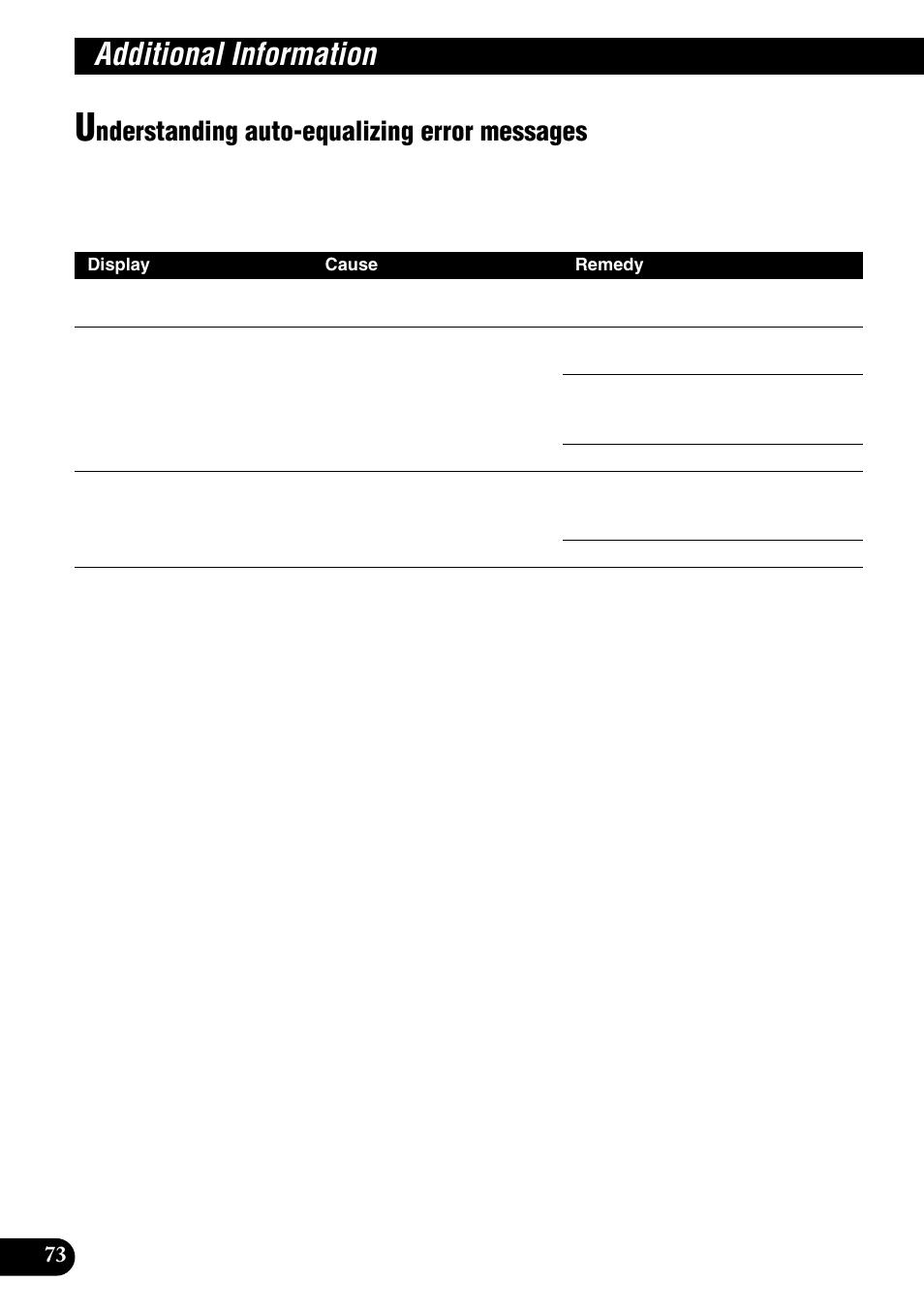 Error codes, Understanding auto-equalizing error, Messages | Additional information, Nderstanding auto-equalizing error messages | Pioneer DEH-P9100R User Manual | Page 74 / 94