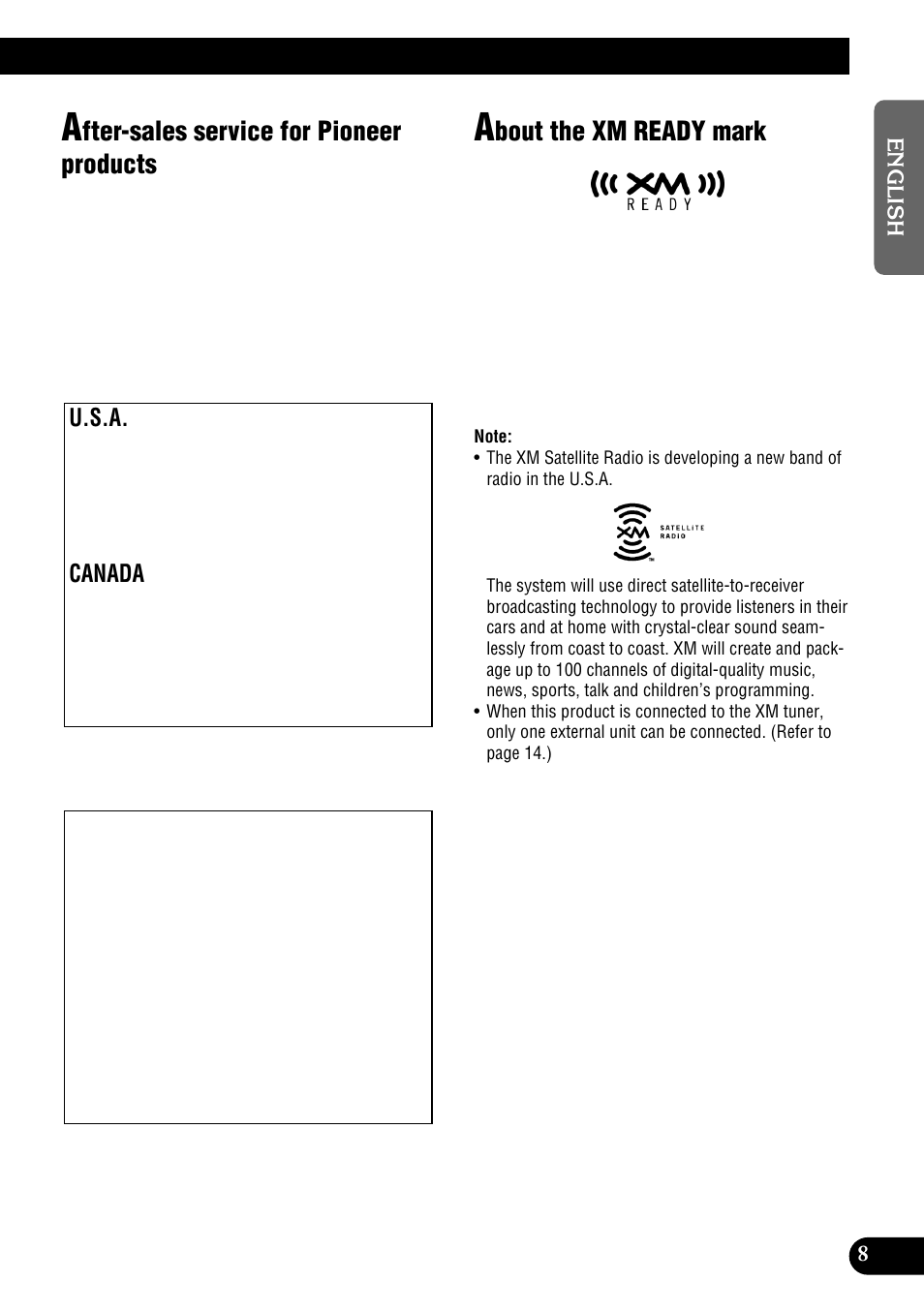 Fter-sales service for pioneer products, Bout the xm ready mark | Pioneer DEH-P9100R User Manual | Page 9 / 94
