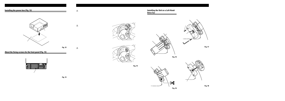 Installing the unit on a left-hand- drive car, Installing the power box (fig. 12) | Pioneer DEH-P9100R User Manual | Page 90 / 94