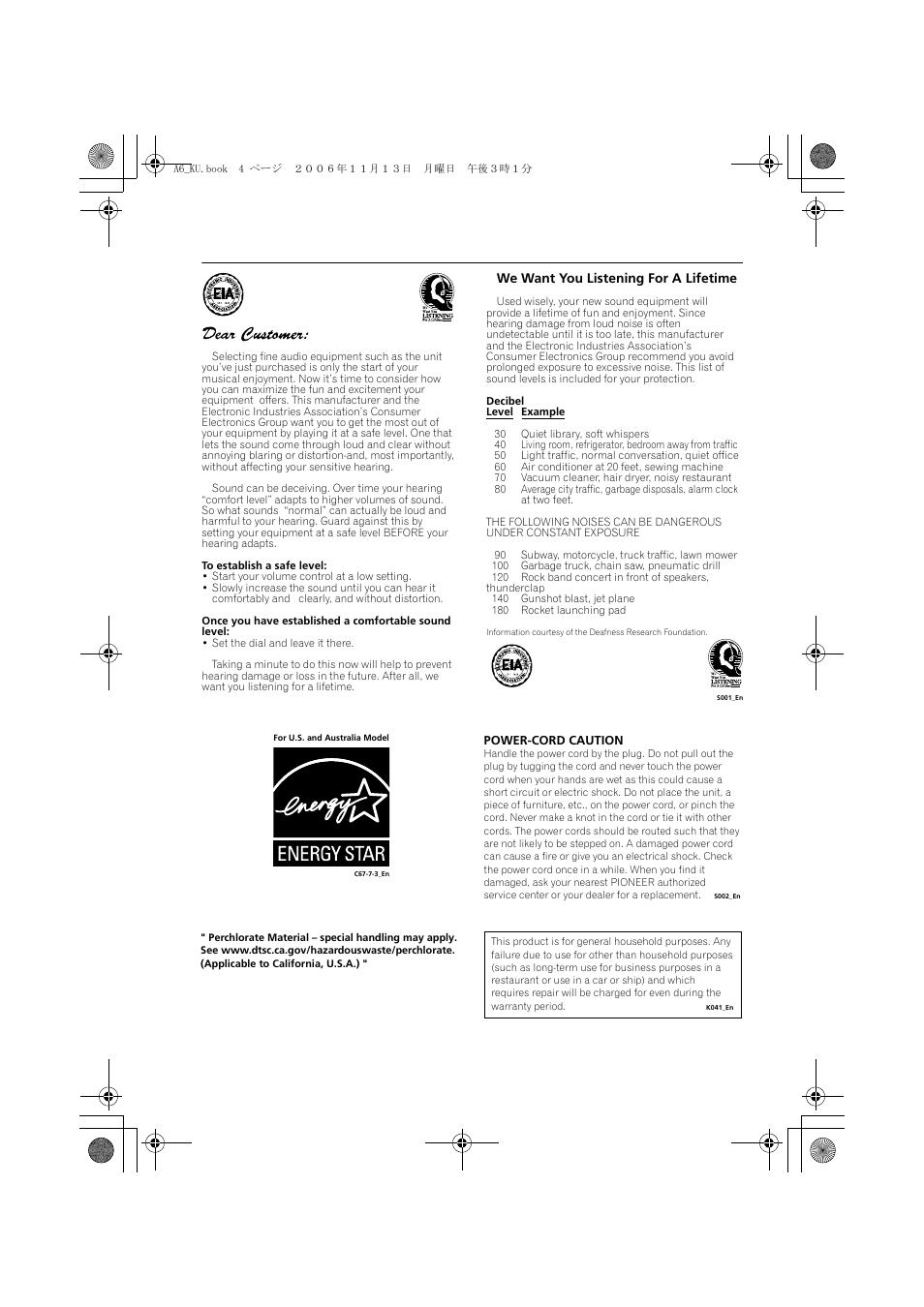 Pioneer ELITE SX-A6-J User Manual | Page 4 / 24