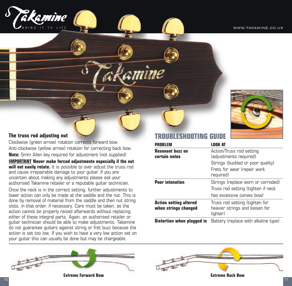 Troubleshooting guide, The truss rod adjusting nut | Pioneer CT4-B User Manual | Page 6 / 12