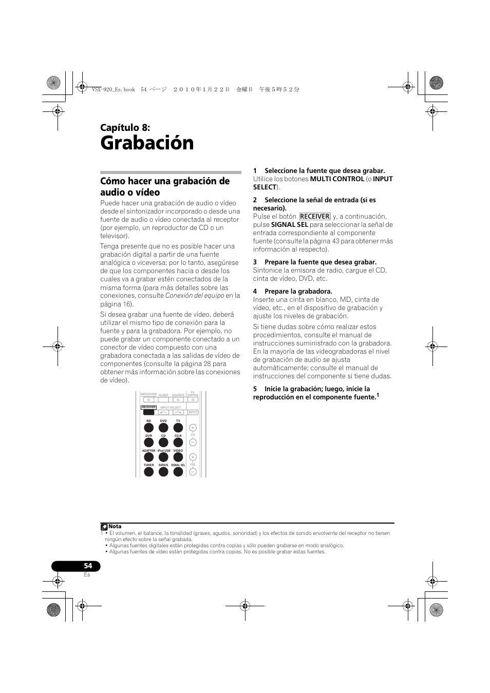 Grabación, Cómo hacer una grabación de audio o vídeo, 08 grabación | Capítulo 8 | Pioneer VSX 920 User Manual | Page 132 / 160