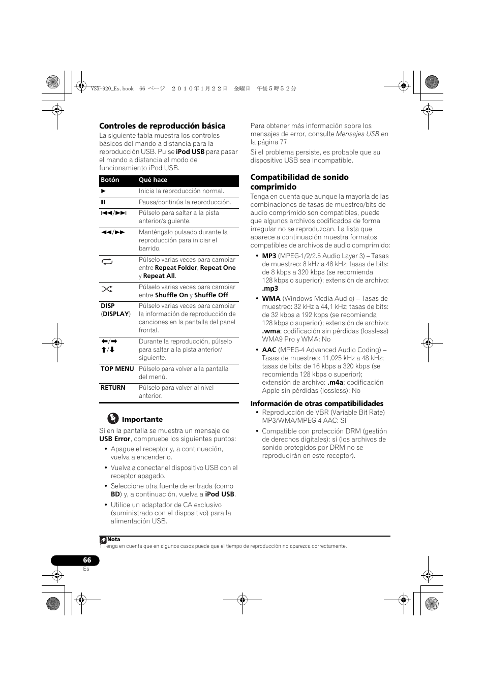 Controles de reproducción básica, Compatibilidad de sonido comprimido | Pioneer VSX 920 User Manual | Page 144 / 160