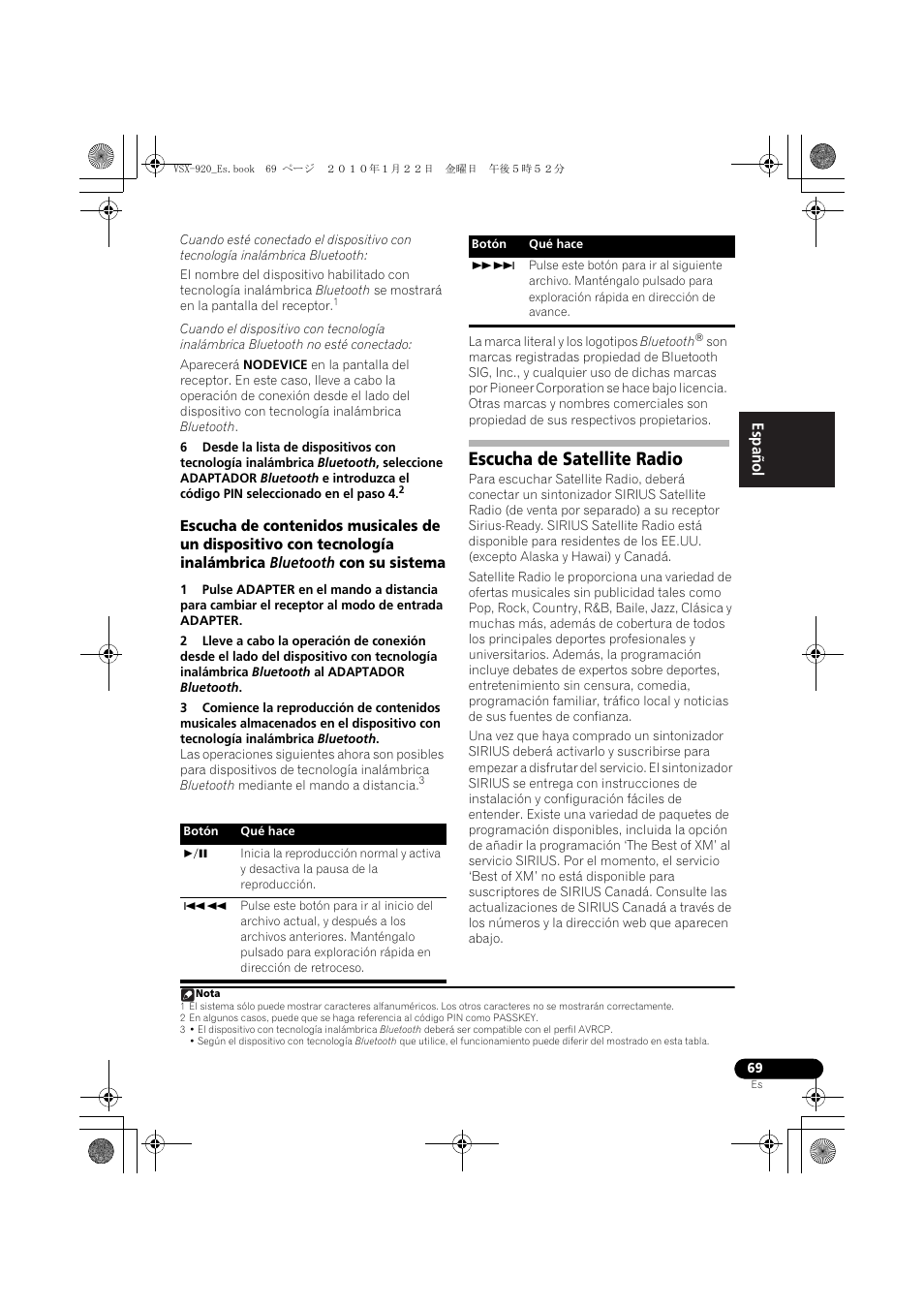 Escucha de satellite radio | Pioneer VSX 920 User Manual | Page 147 / 160
