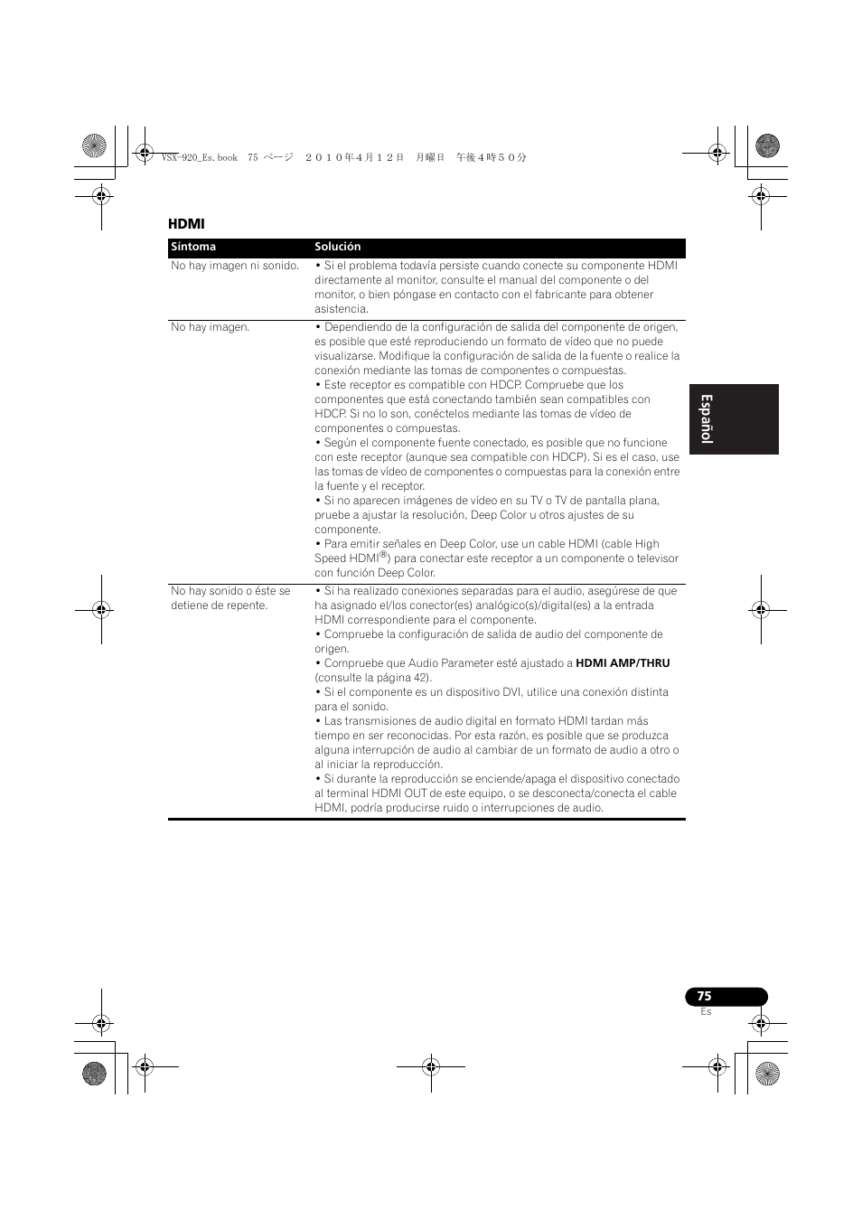Hdmi, English español | Pioneer VSX 920 User Manual | Page 153 / 160