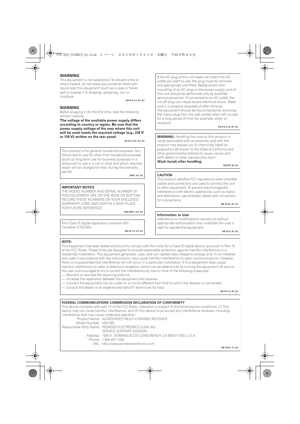 Pioneer VSX 920 User Manual | Page 2 / 160