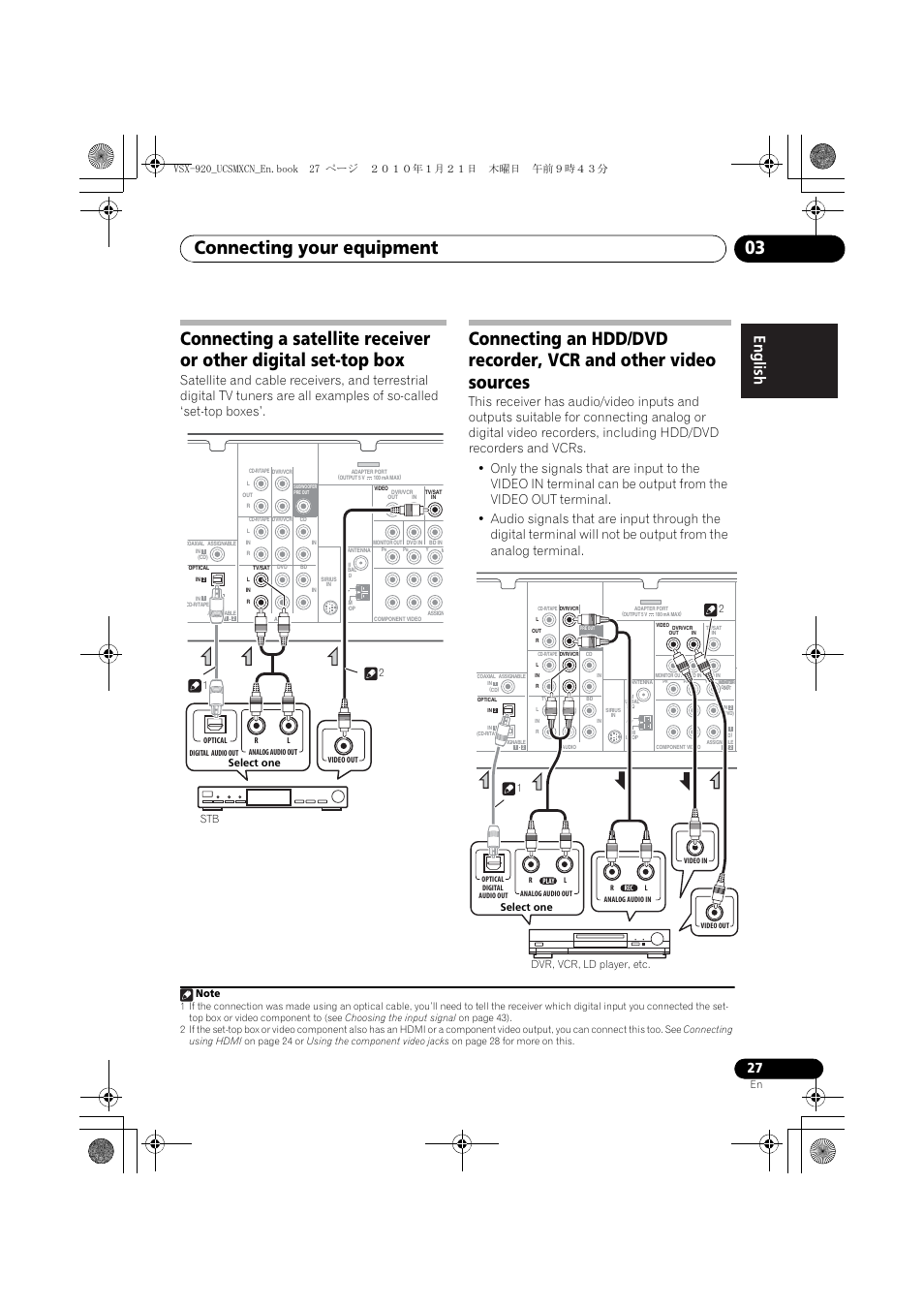 Connecting your equipment 03, Select one stb 2 1 | Pioneer VSX 920 User Manual | Page 27 / 160