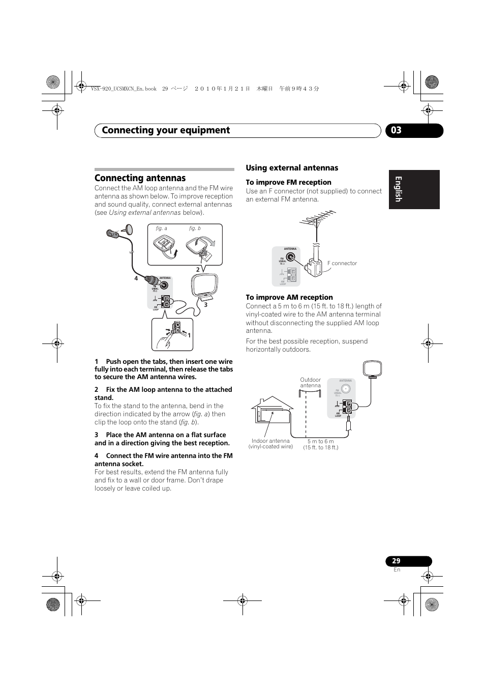 Connecting antennas, Using external antennas, Connecting your equipment 03 | Pioneer VSX 920 User Manual | Page 29 / 160