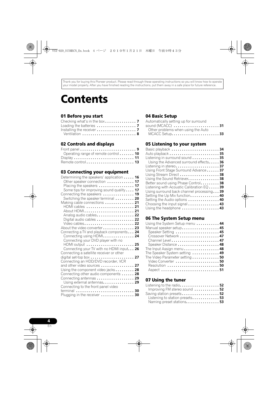 Pioneer VSX 920 User Manual | Page 4 / 160