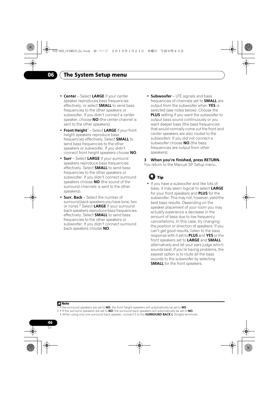 The system setup menu 06 | Pioneer VSX 920 User Manual | Page 46 / 160